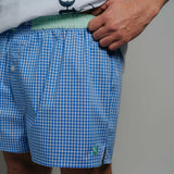 Boxer Shorts - Blue Check / Green Trim