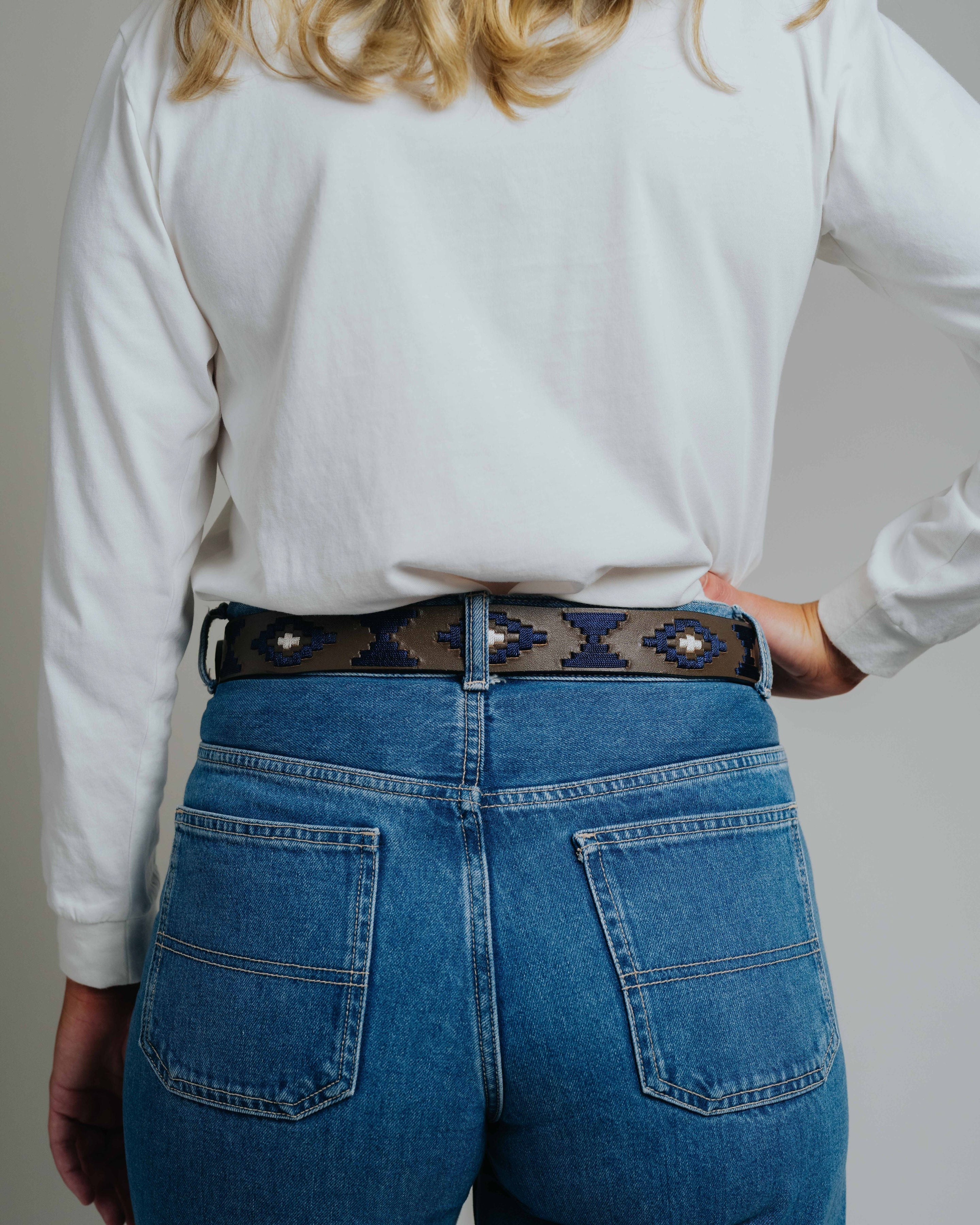 Designer Belt - Navy/White Leather