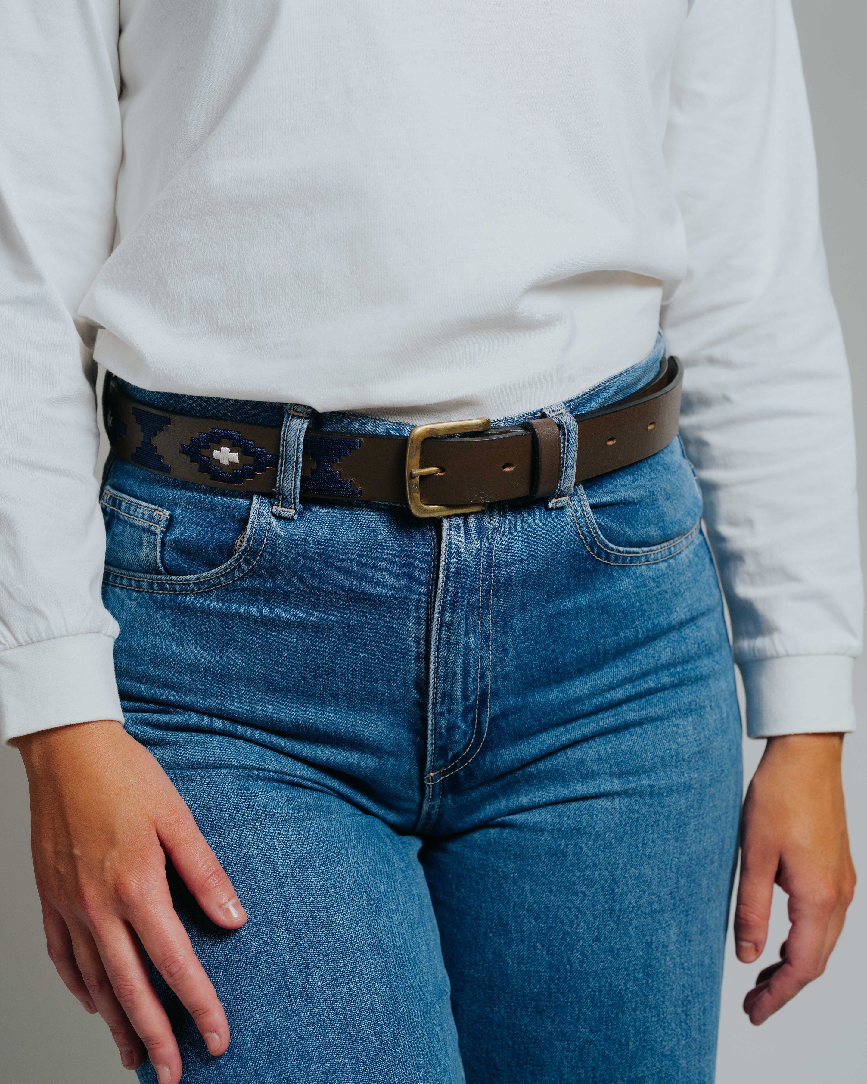 Designer Belt - Navy/White Leather