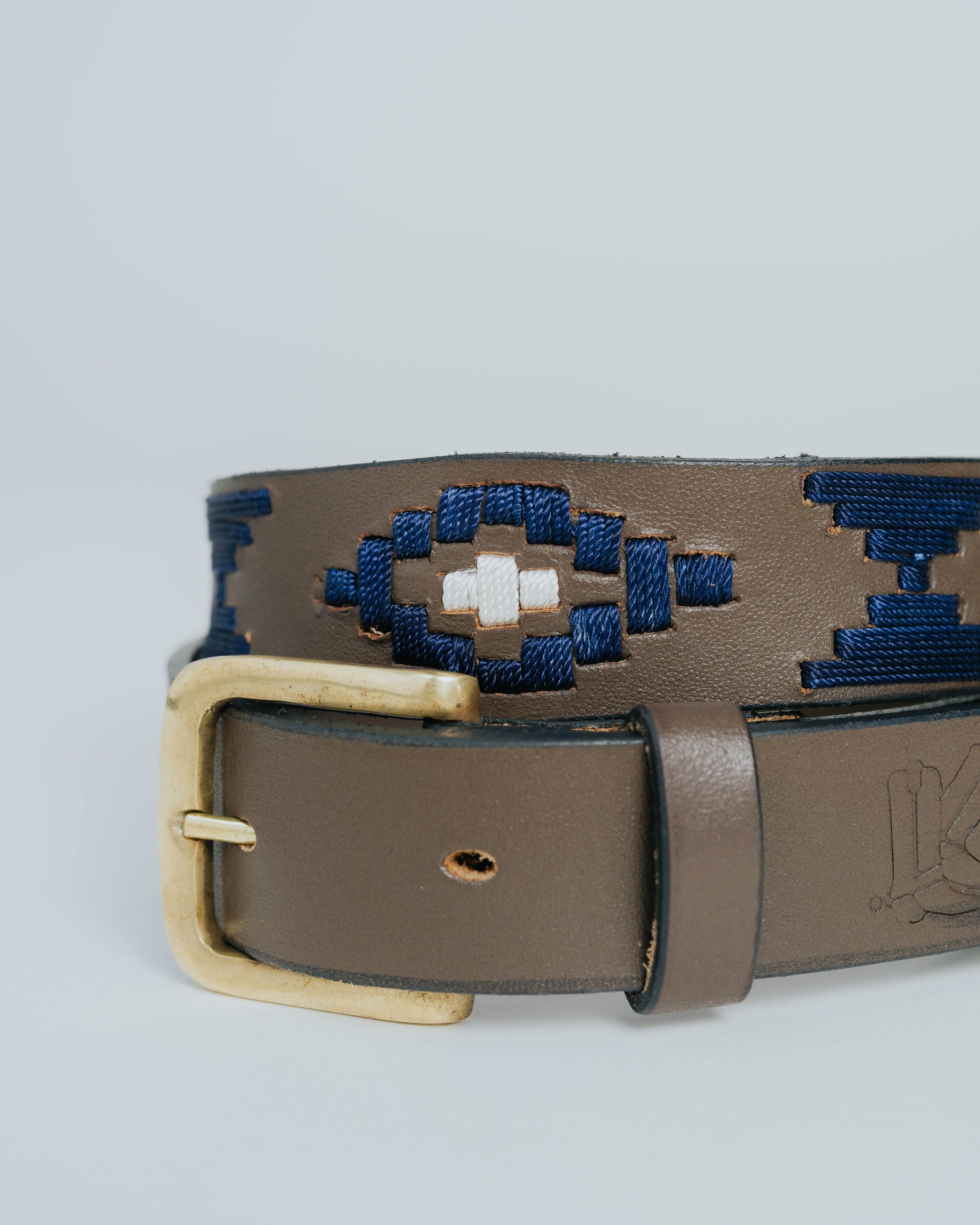 Designer Belt - Navy/White Leather