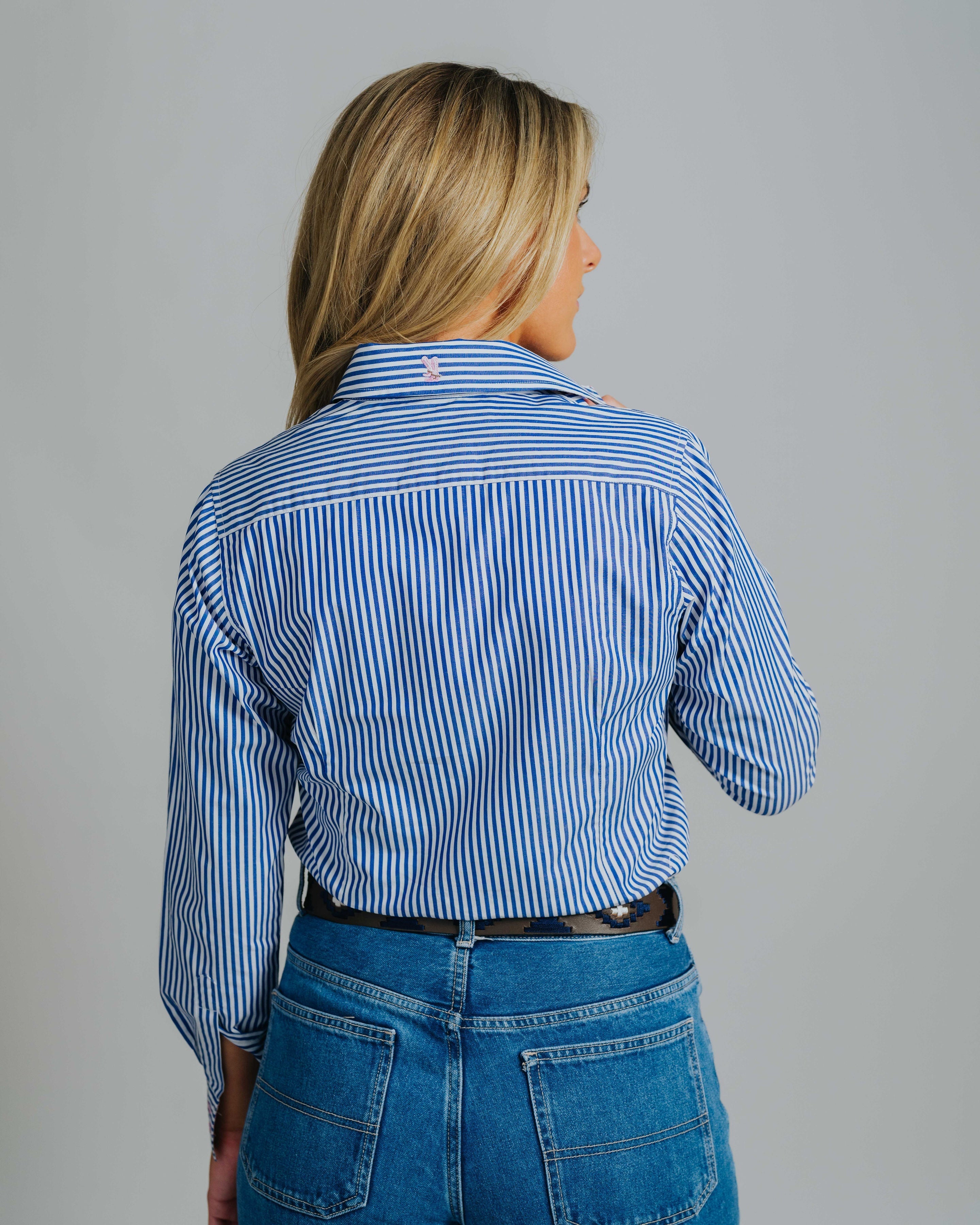 Elly J-Navy Stripe Pink Trim