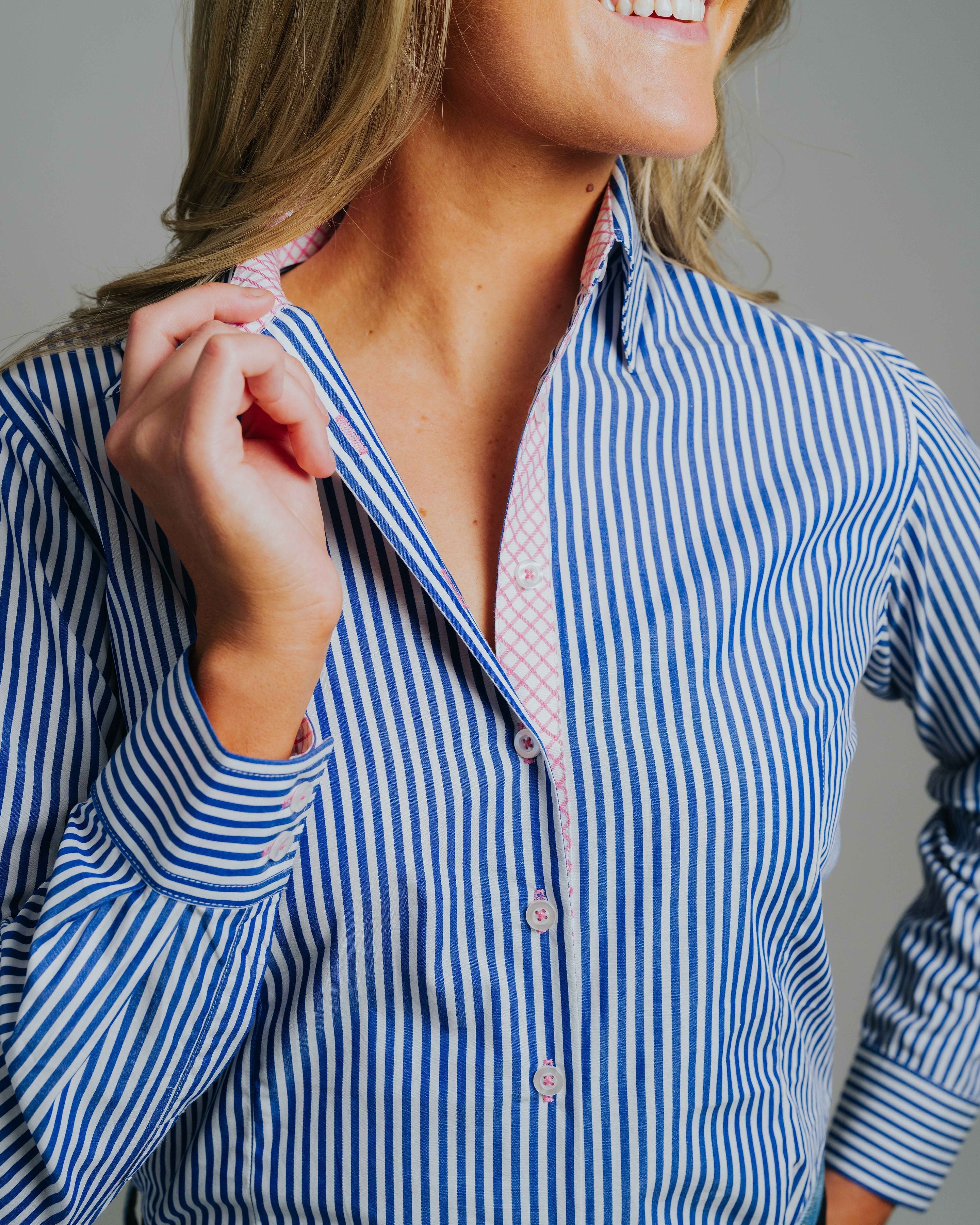 Elly J-Navy Stripe Pink Trim