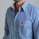 Gournama F-Navy Stripe/Red Check Trim