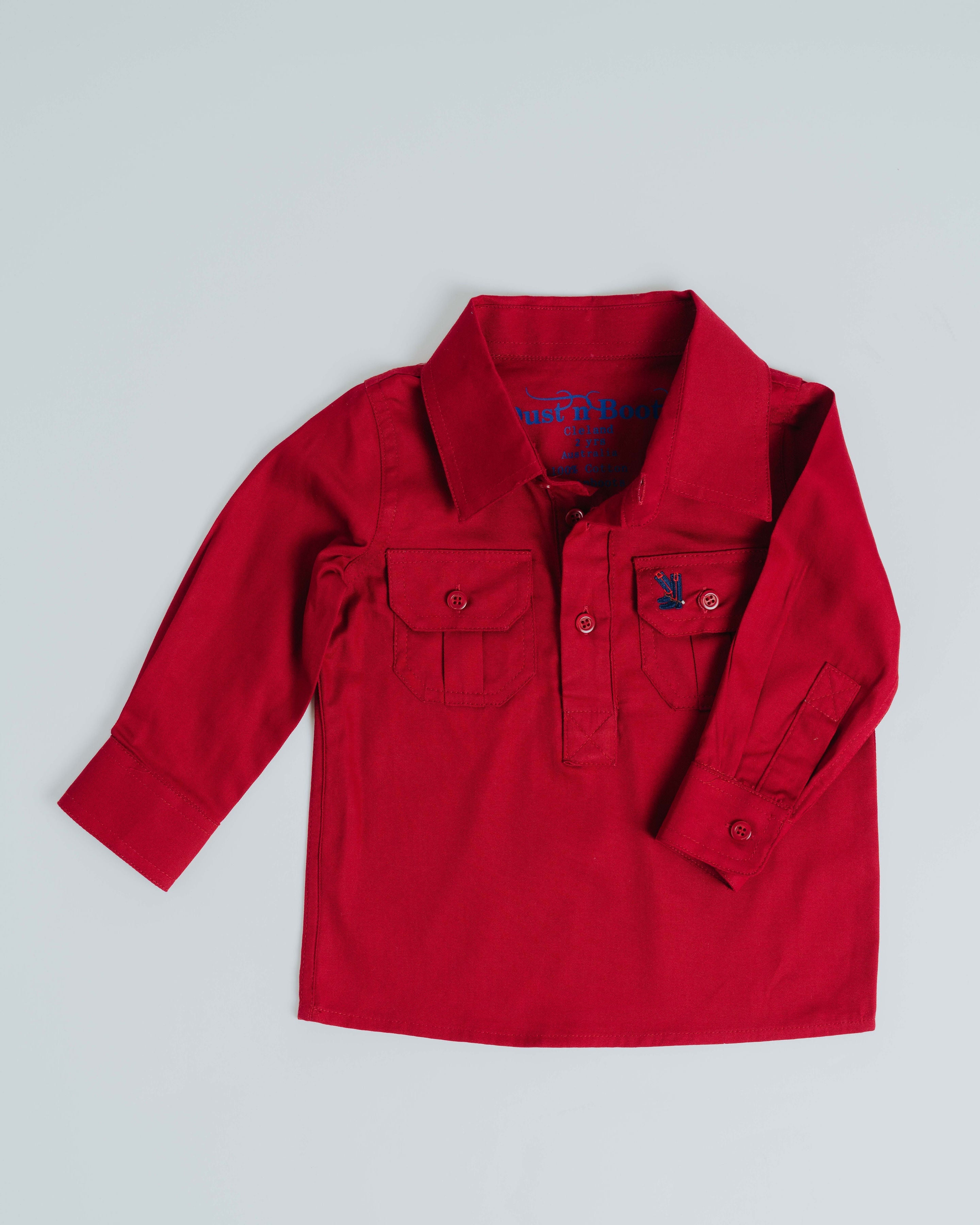 Kids Red Half Button