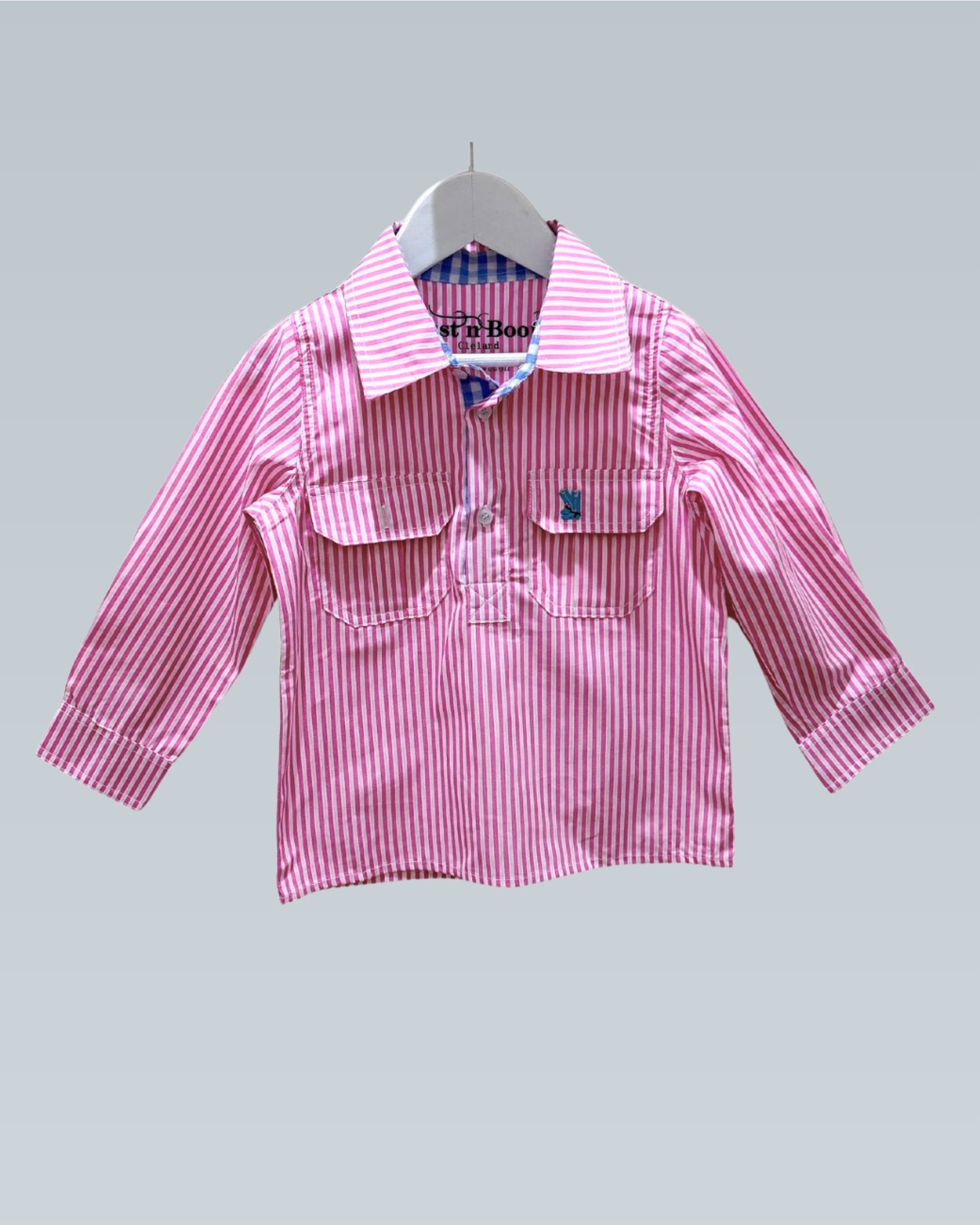 Kids S-Pink Stripe/Blue Check Trim