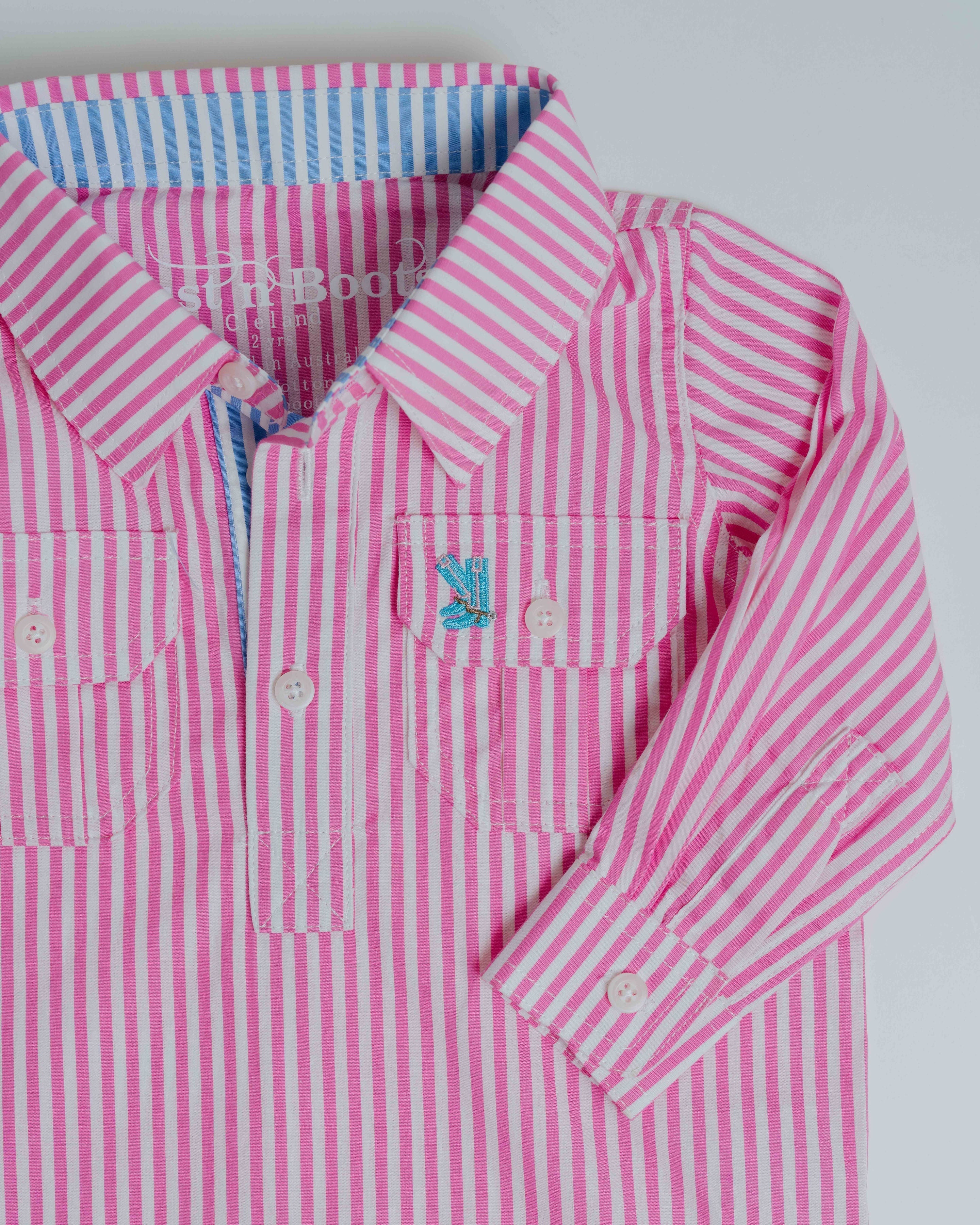 Kids V-Pink Stripe/Blue Stripe Trim
