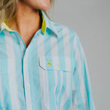 Ladies Cleland - Aqua Stripe - Yellow Trim