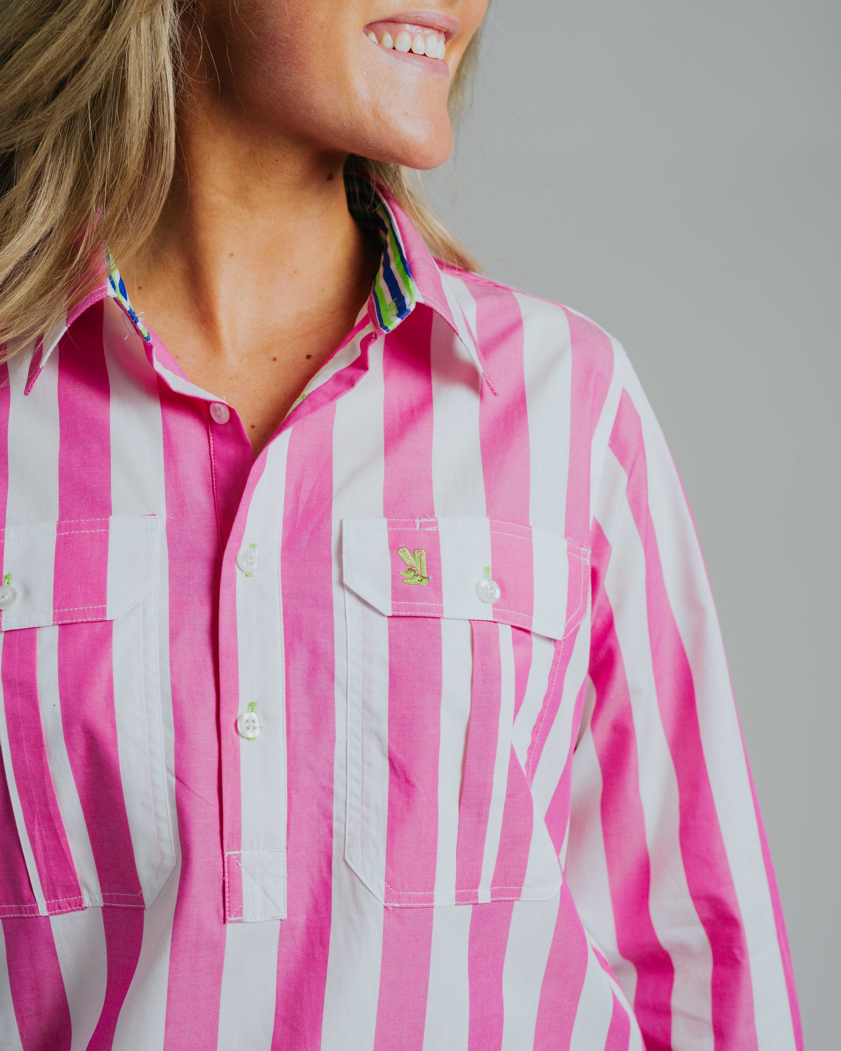 Ladies Cleland - Fuchsia Stripe - Ribbon Trim
