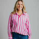 Ladies Cleland - Fuchsia Stripe - Ribbon Trim