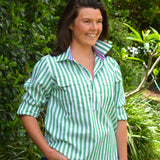 Ladies Cleland - Green Stripe - Ribbon Trim