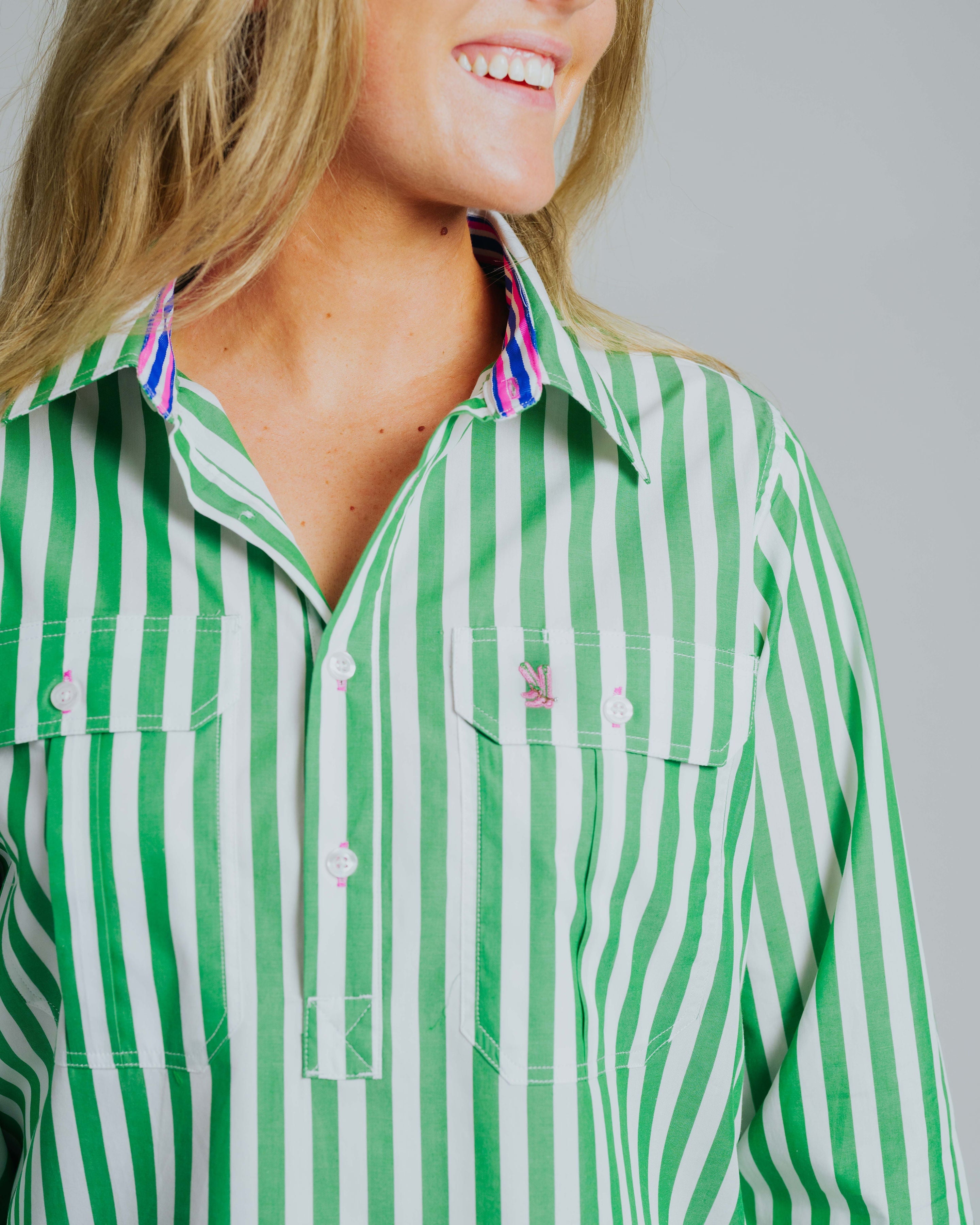 Ladies Cleland - Green Stripe - Ribbon Trim
