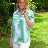 Ladies Cleland - Green Stripe - Ribbon Trim