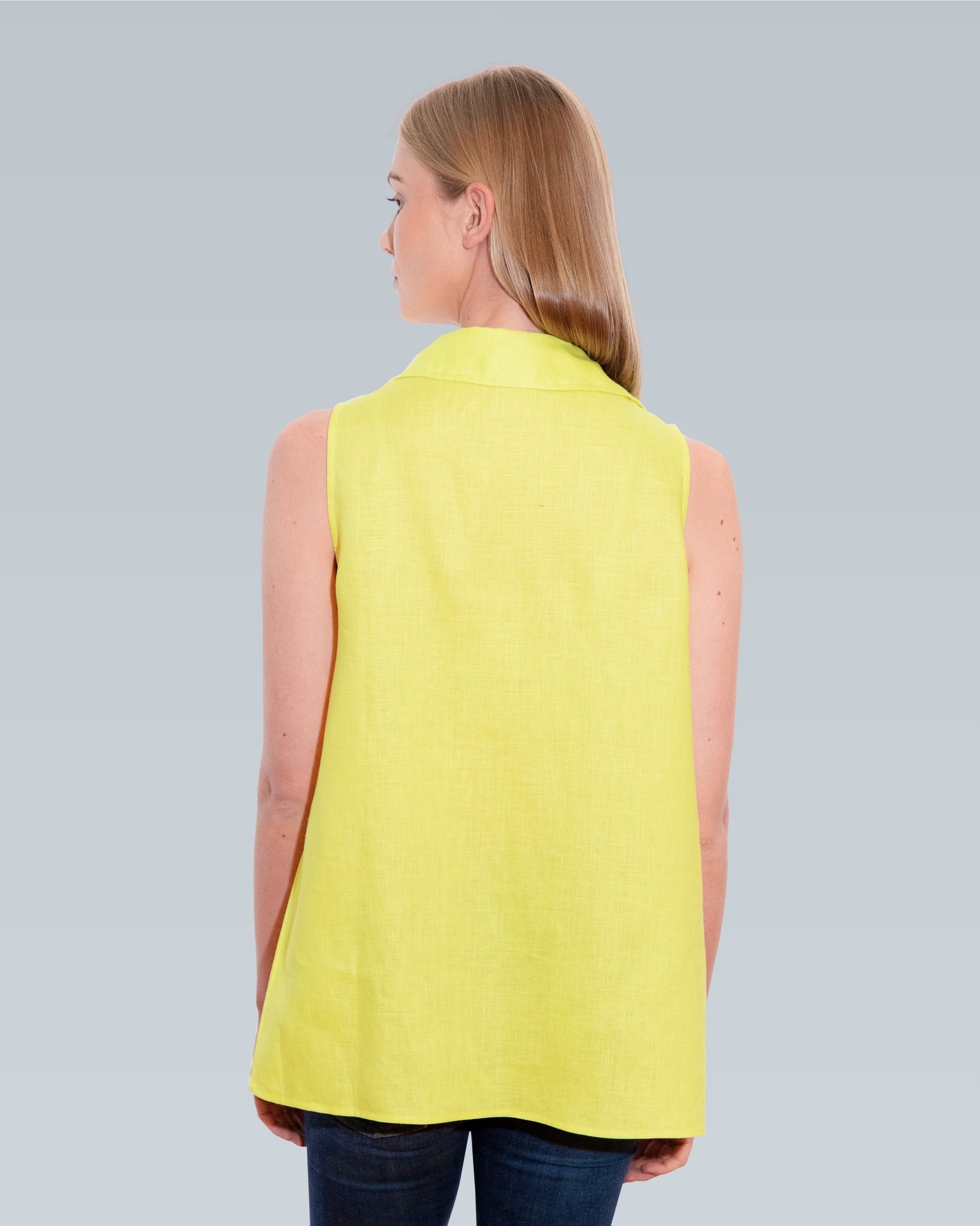 Linen Sleeveless Swing Shirt - Lime Yellow