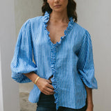 Olive Ruffle Top - Pink Stripe