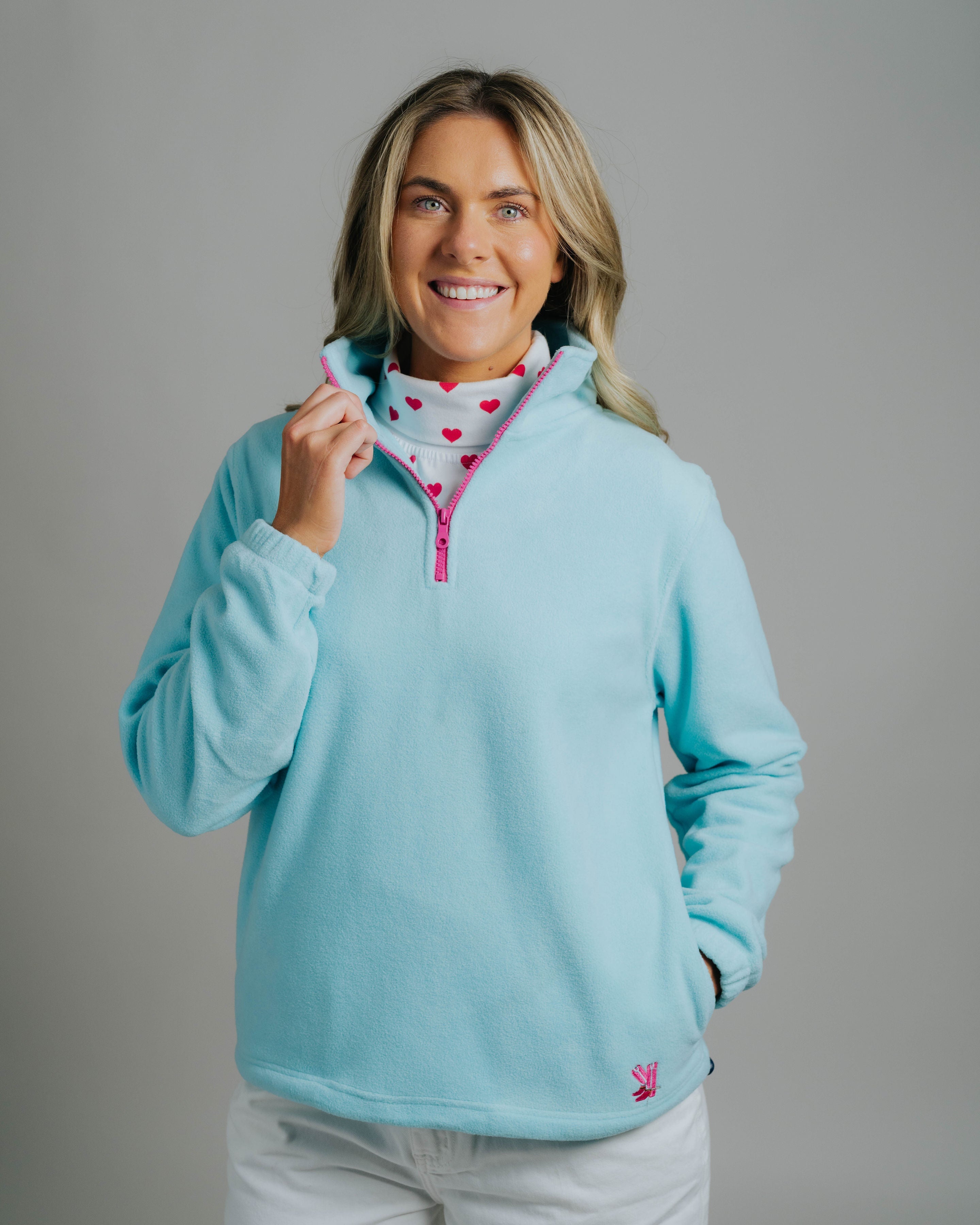 Polar Fleece - Aqua/Hot Pink