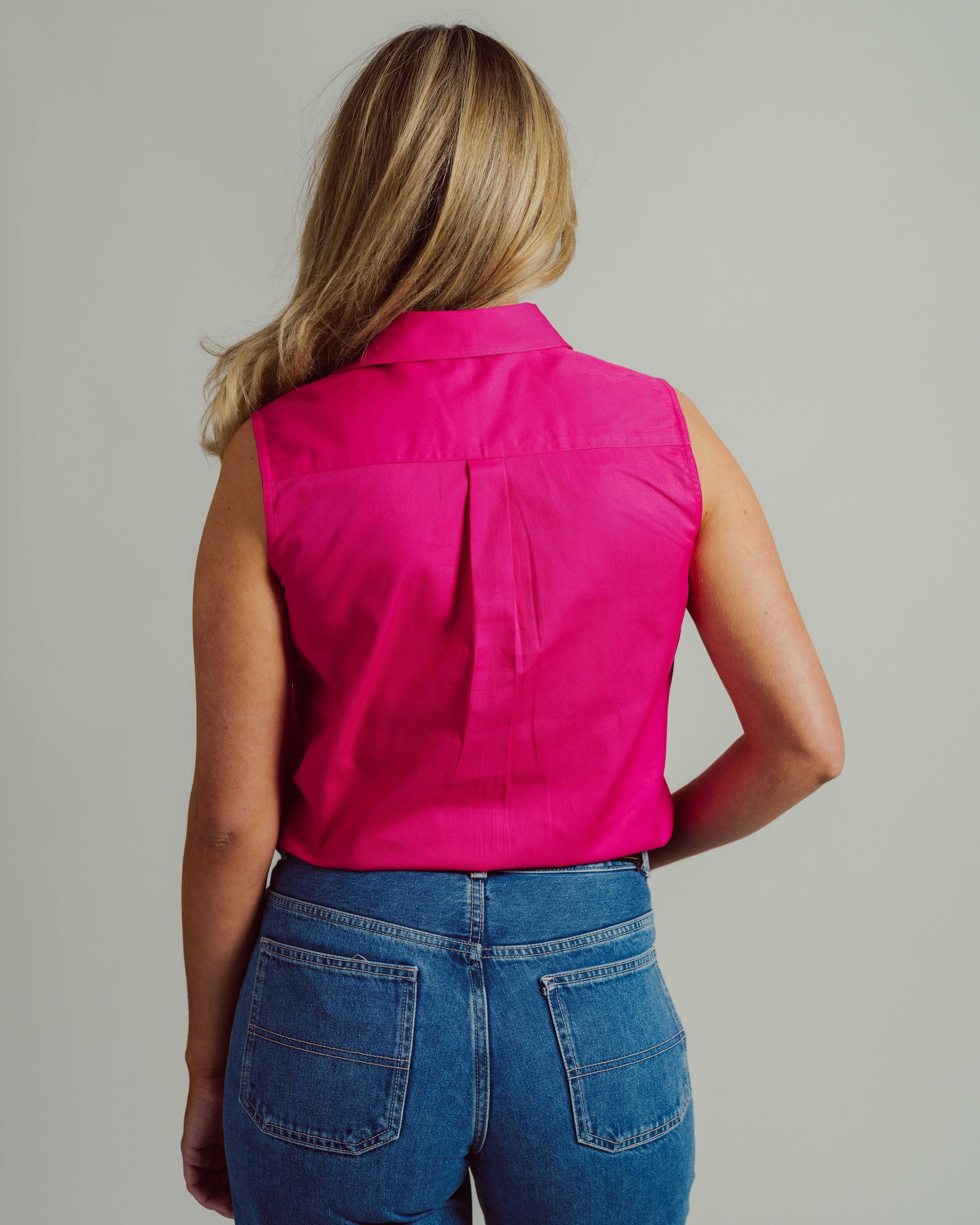 Sleeveless Fuchsia Work Shirt