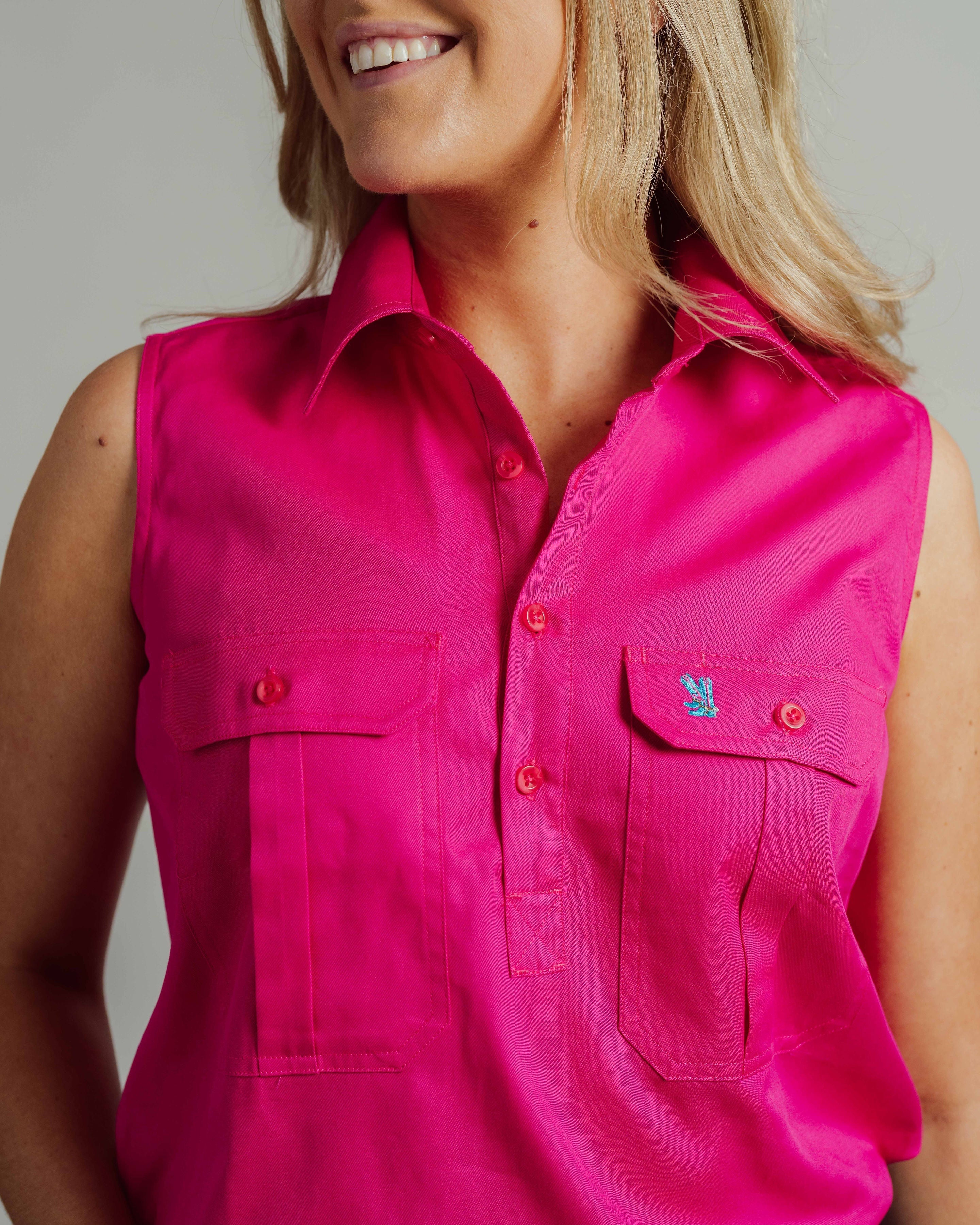 Sleeveless Fuchsia Work Shirt