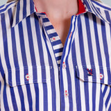 Sleeveless Navy Stripe/Red Trim