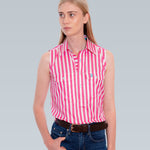 Sleeveless X-Thick Fuchsia Stripe w. Aqua Trim