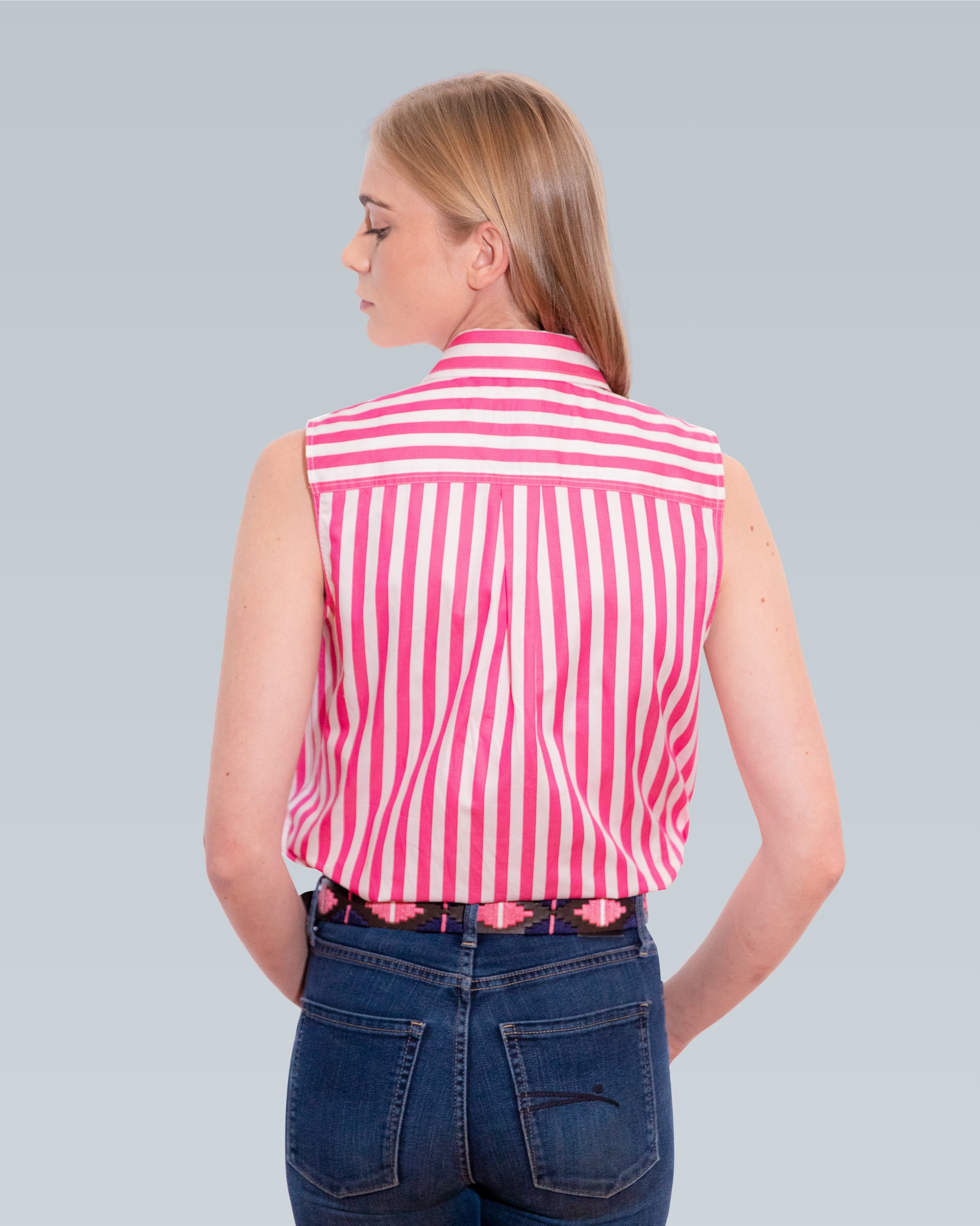 Sleeveless X-Thick Fuchsia Stripe w. Aqua Trim