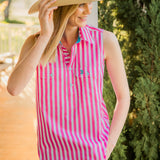 Sleeveless X-Thick Fuchsia Stripe w. Aqua Trim