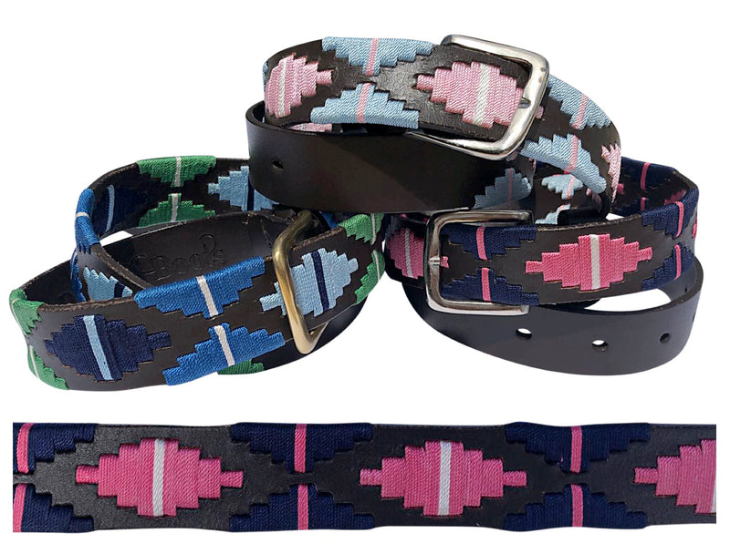 H-Fuschia/Navy Saddle Leather Designer Belt