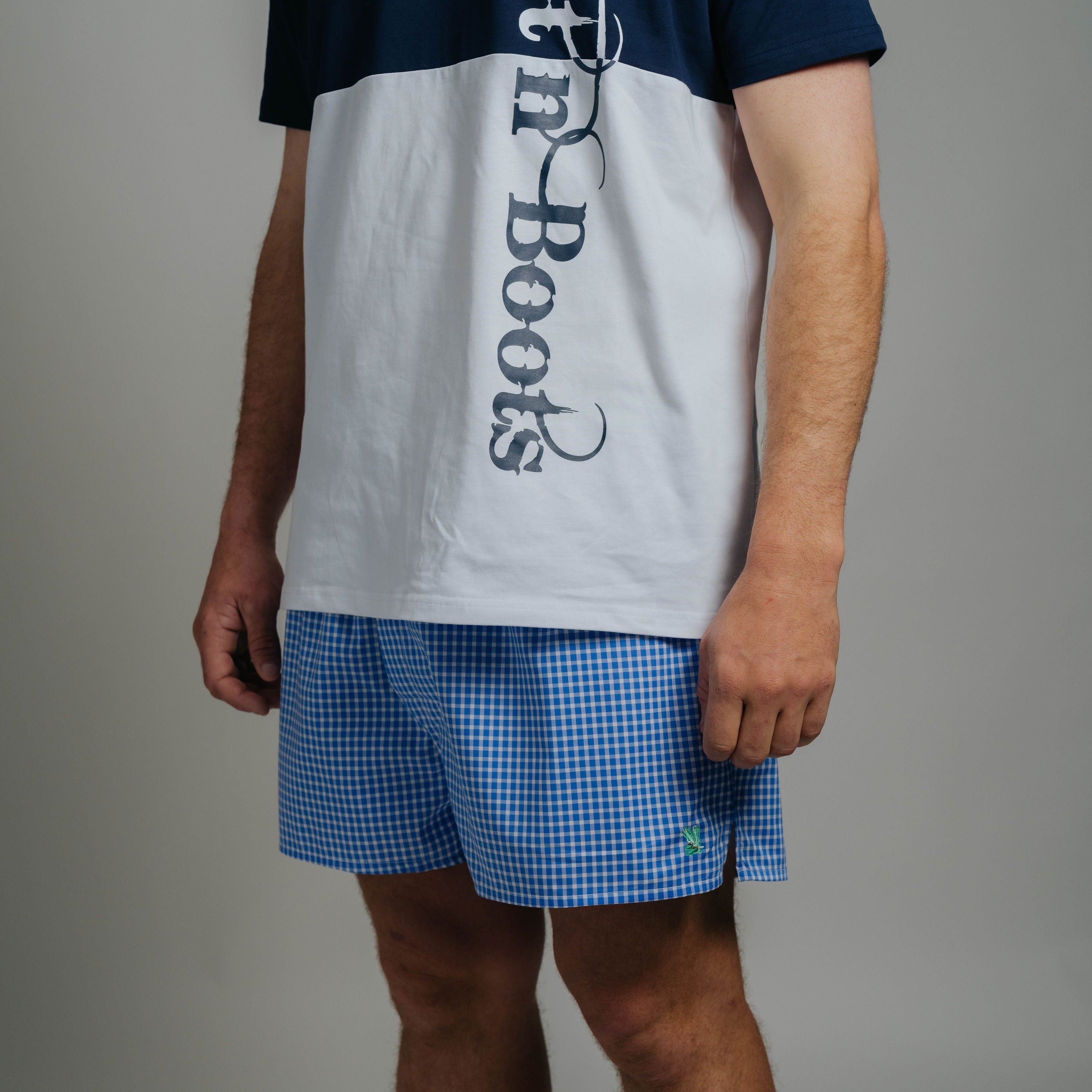 Boxer Shorts - Blue Check / Green Trim