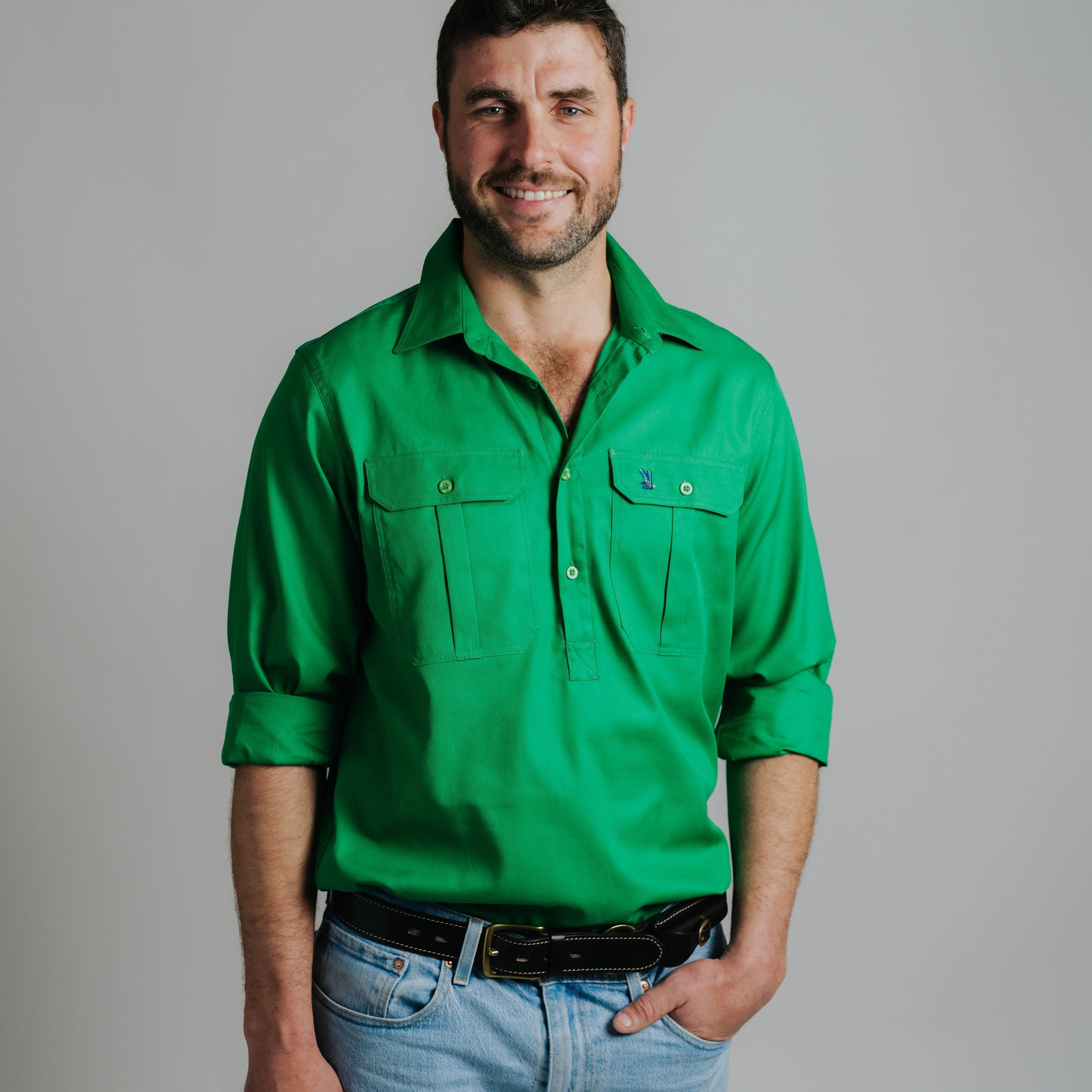 Cleland Green Work Shirt - Mid Weight
