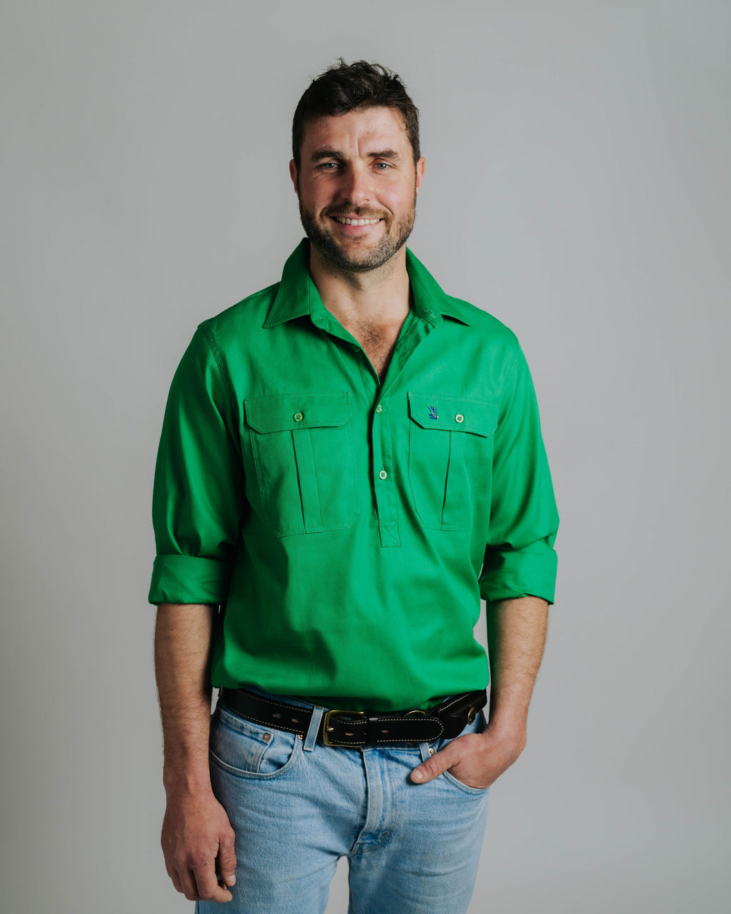 Cleland Green Work Shirt - Mid Weight
