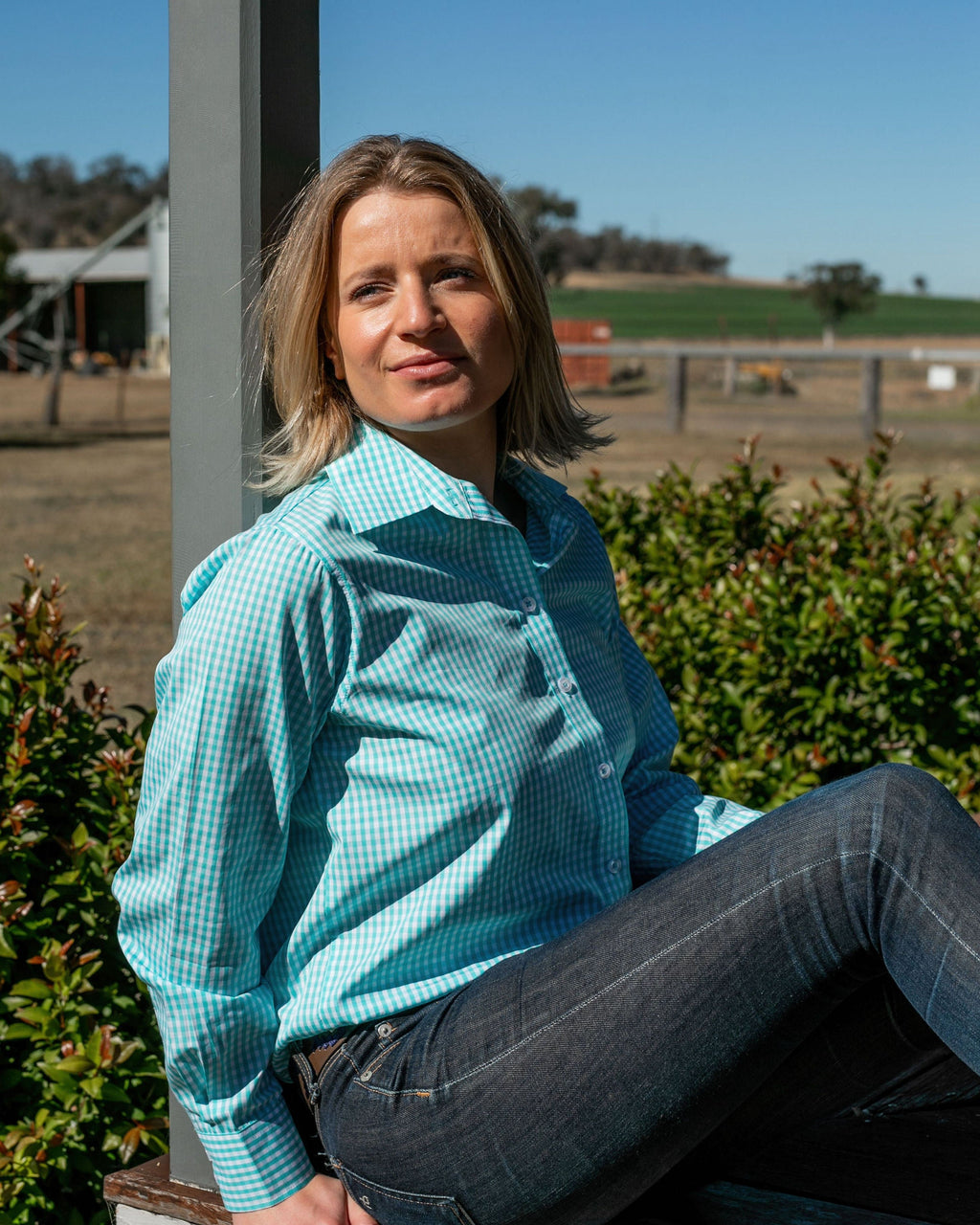 Coco E-Aqua/White Check Relaxed Fit Shirt