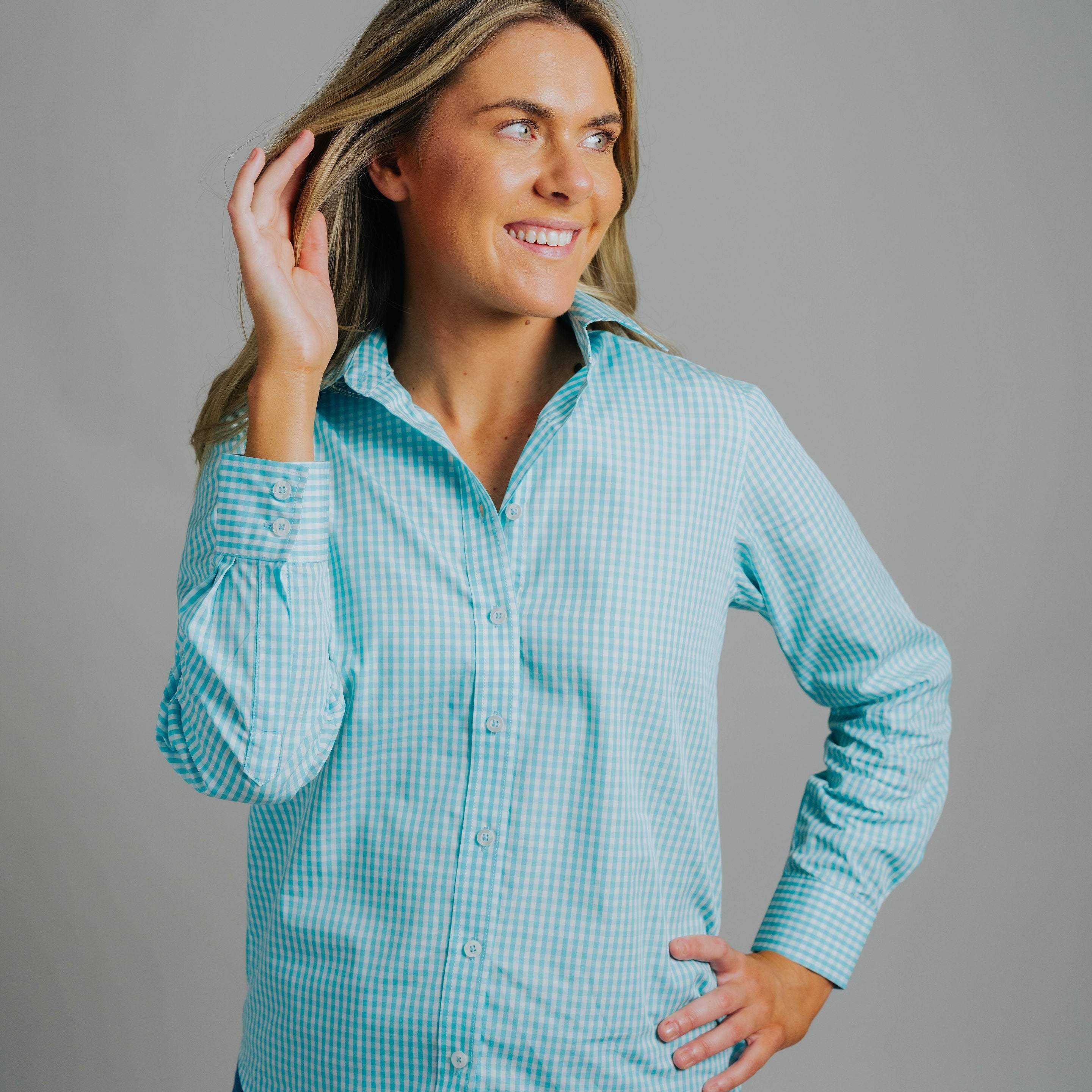 Coco E-Aqua/White Check Relaxed Fit Shirt