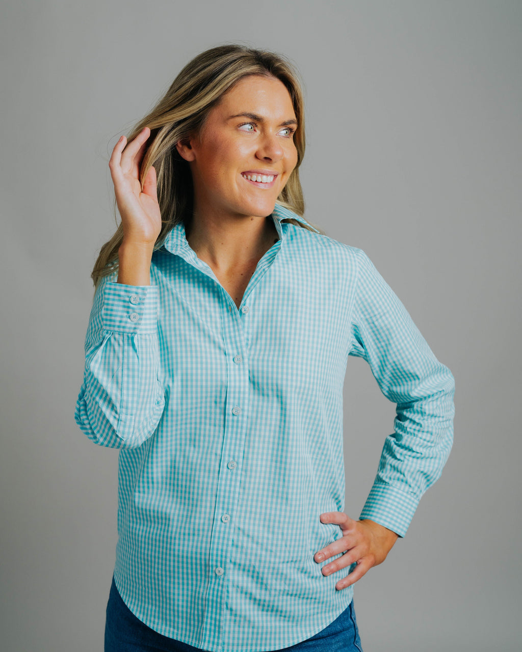 Coco E-Aqua/White Check Relaxed Fit Shirt