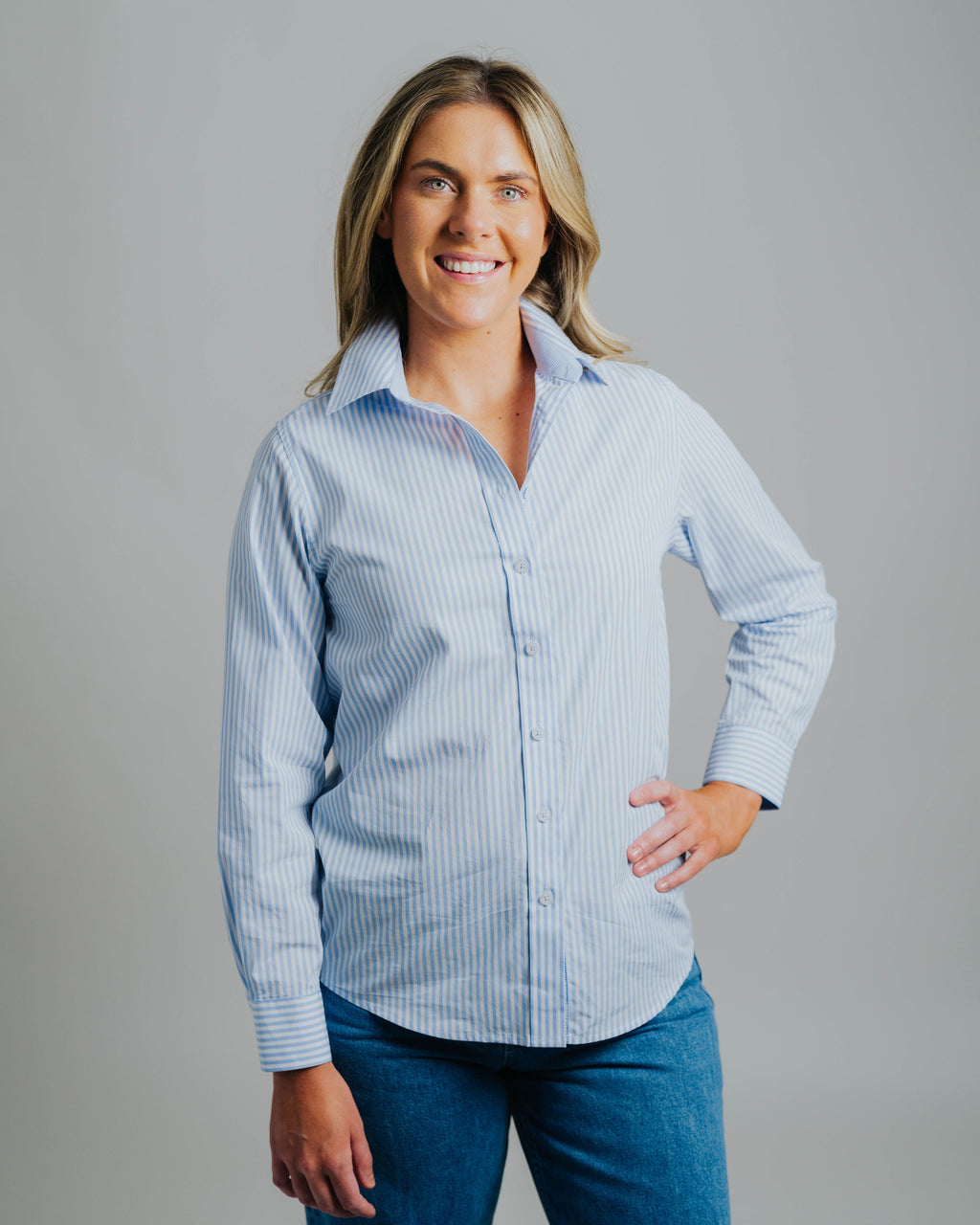 Coco J-Light Blue/White Stripe Relaxed Fit Shirt