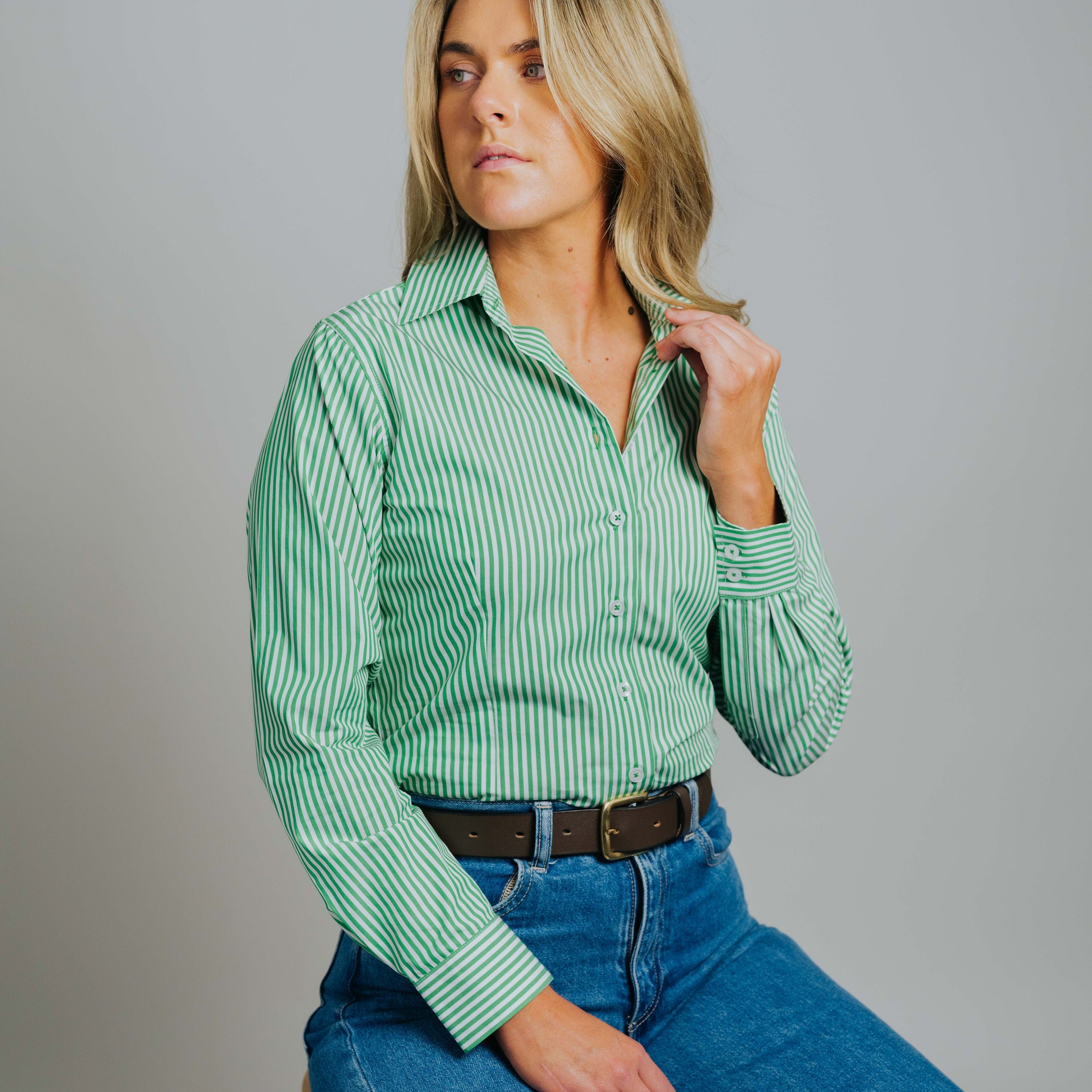 Elly T-Green/White Stripe