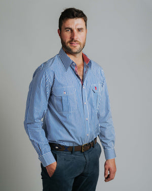 Gournama F-Navy Stripe/Red Check Trim