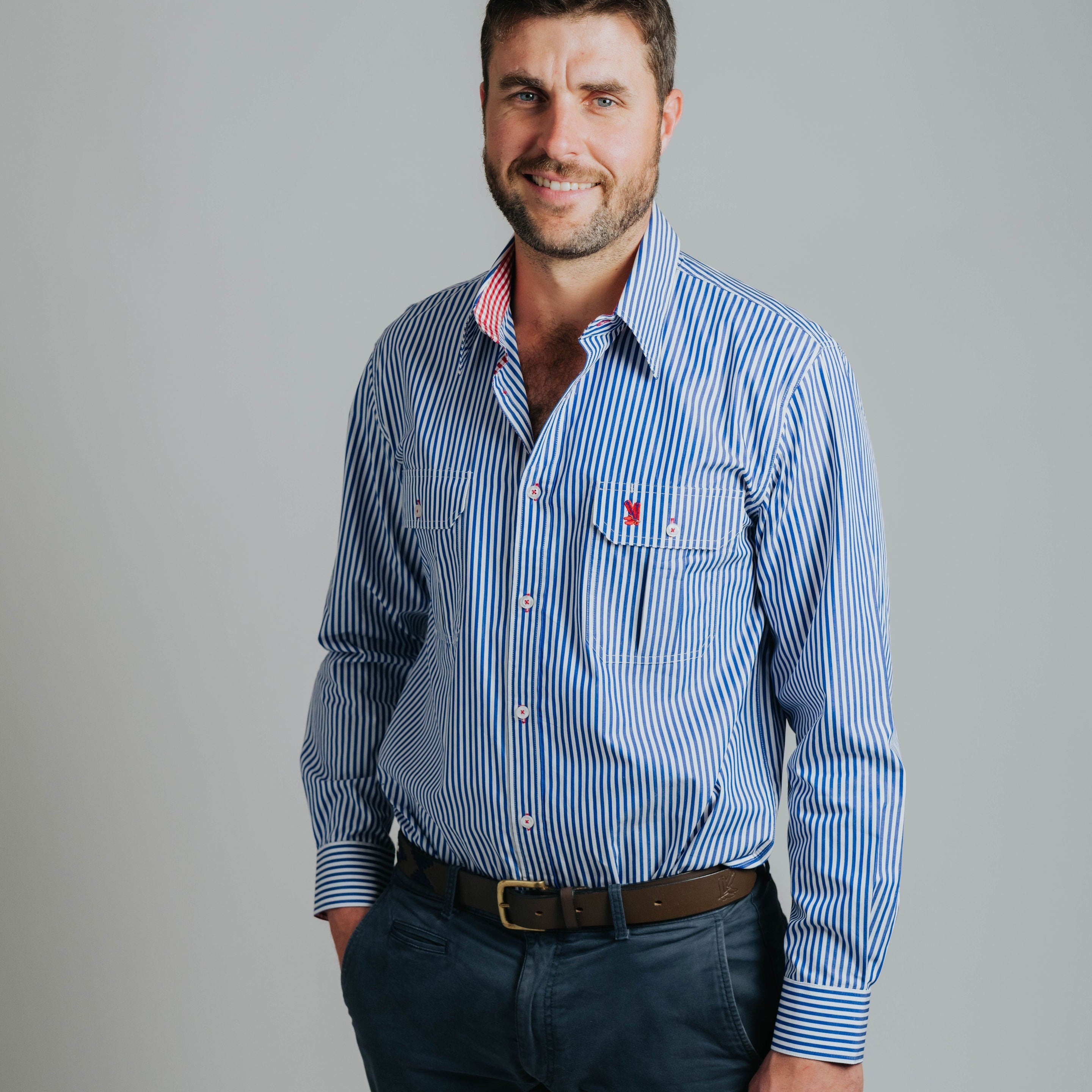 Gournama F-Navy Stripe/Red Check Trim