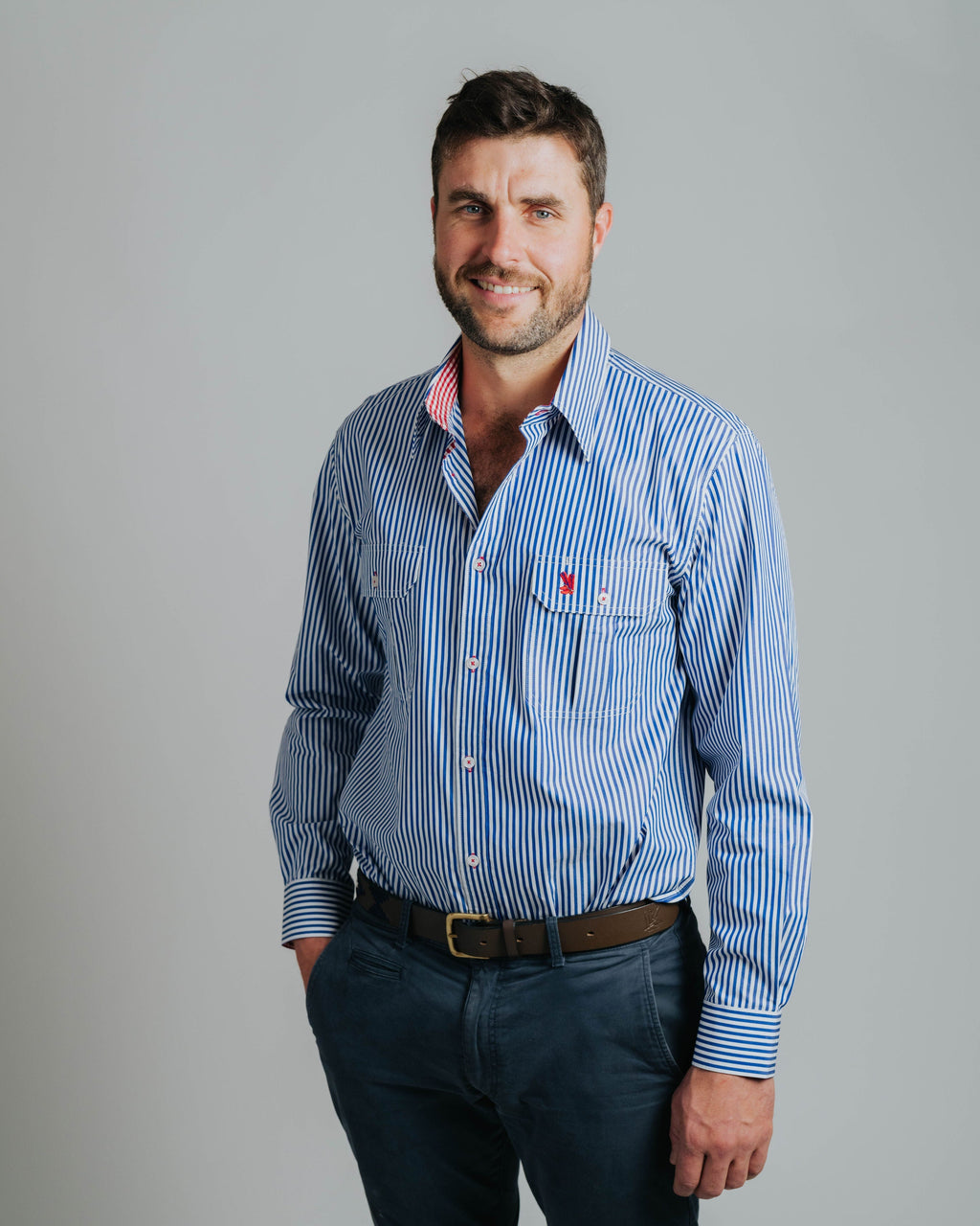 Gournama F-Navy Stripe/Red Check Trim