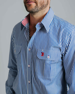 Gournama F-Navy Stripe/Red Check Trim