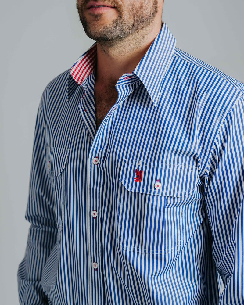 Gournama F-Navy Stripe/Red Check Trim