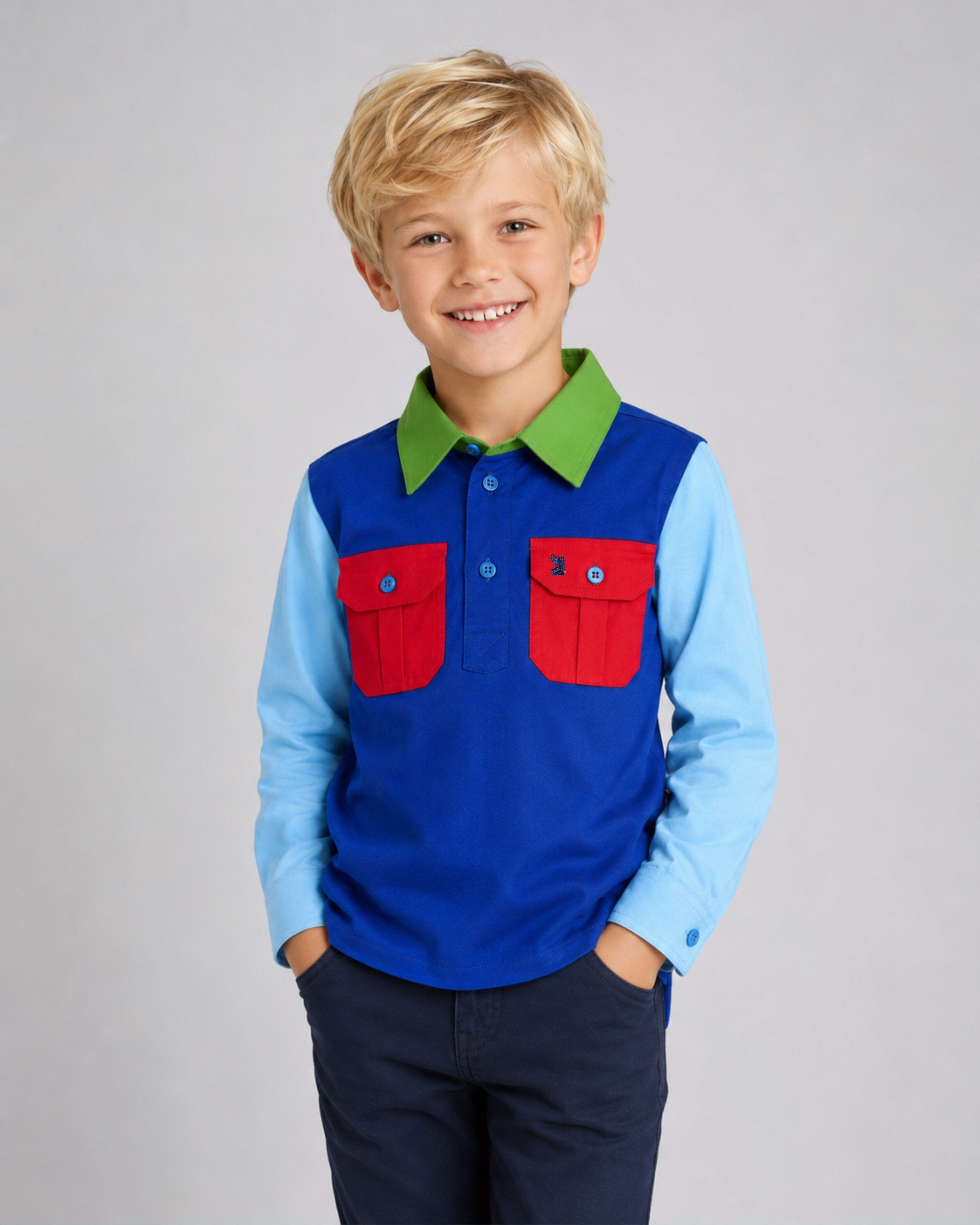 Kids Cobalt Multi Half Button