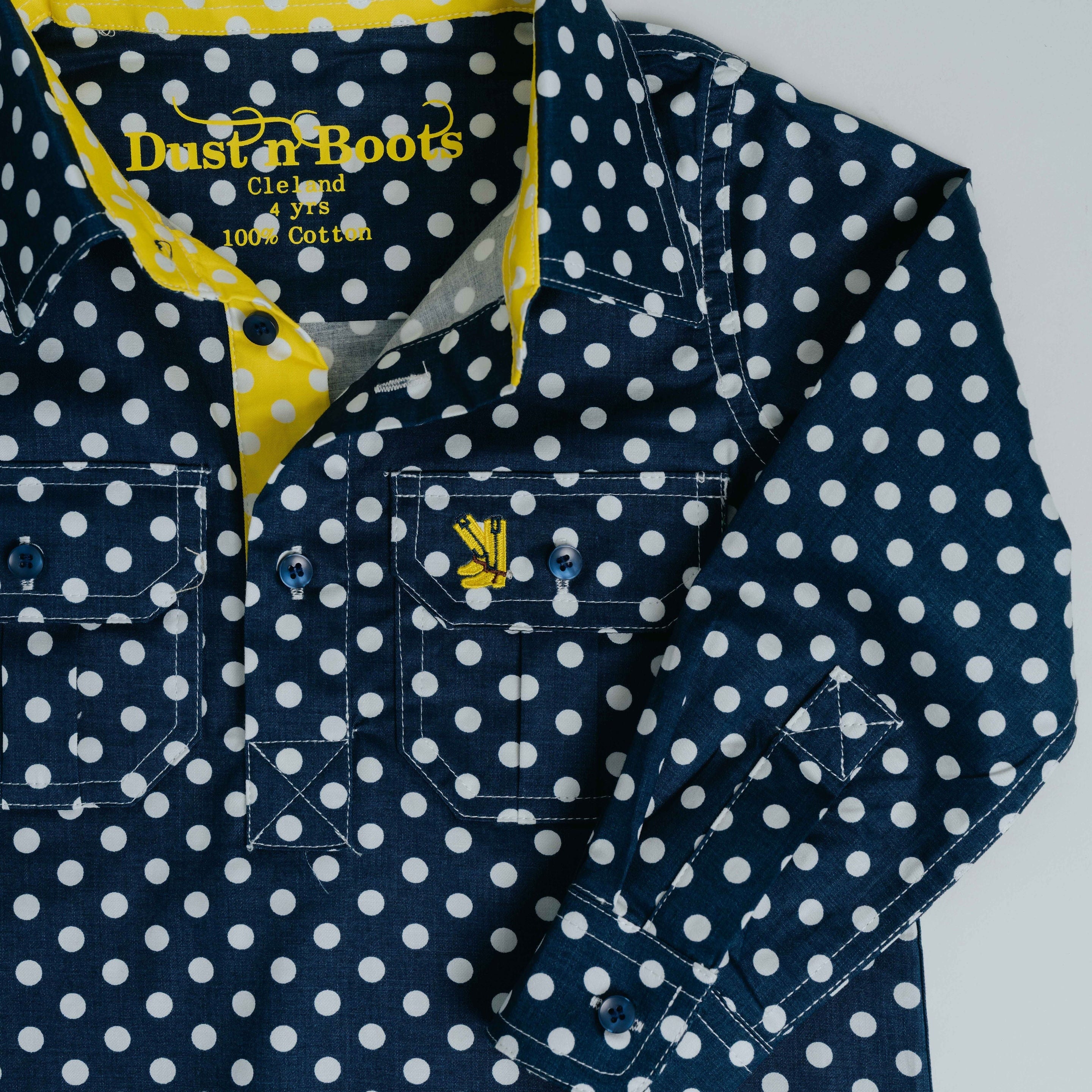 Kids D-Navy Spot/Yellow Trim