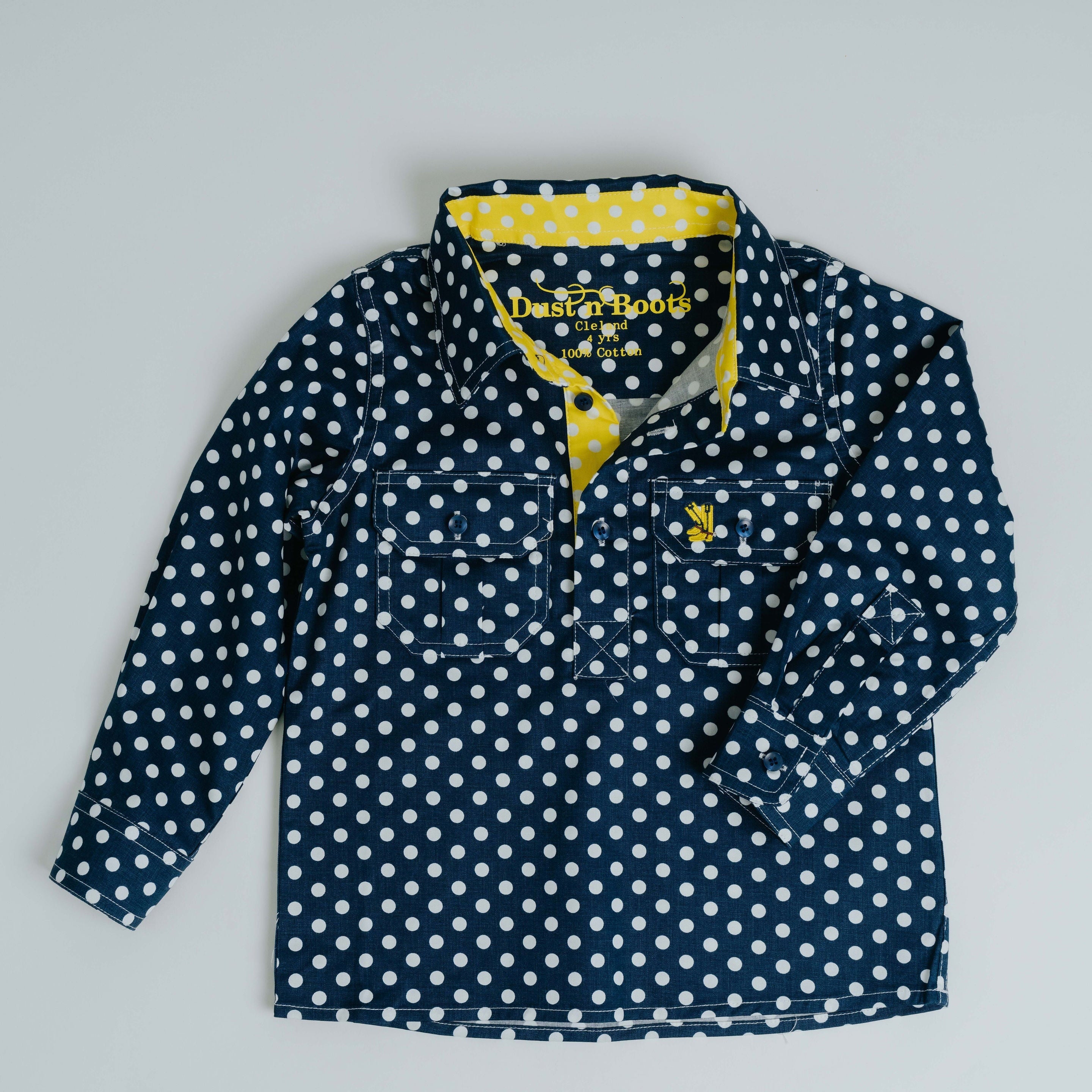 Kids D-Navy Spot/Yellow Trim