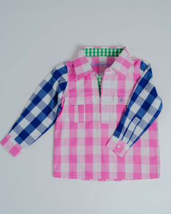 Kids F-Large Pink Check Multi Shirt