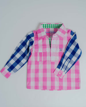 Kids F-Large Pink Check Multi Shirt
