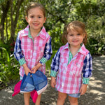 Kids F-Large Pink Check Multi Shirt