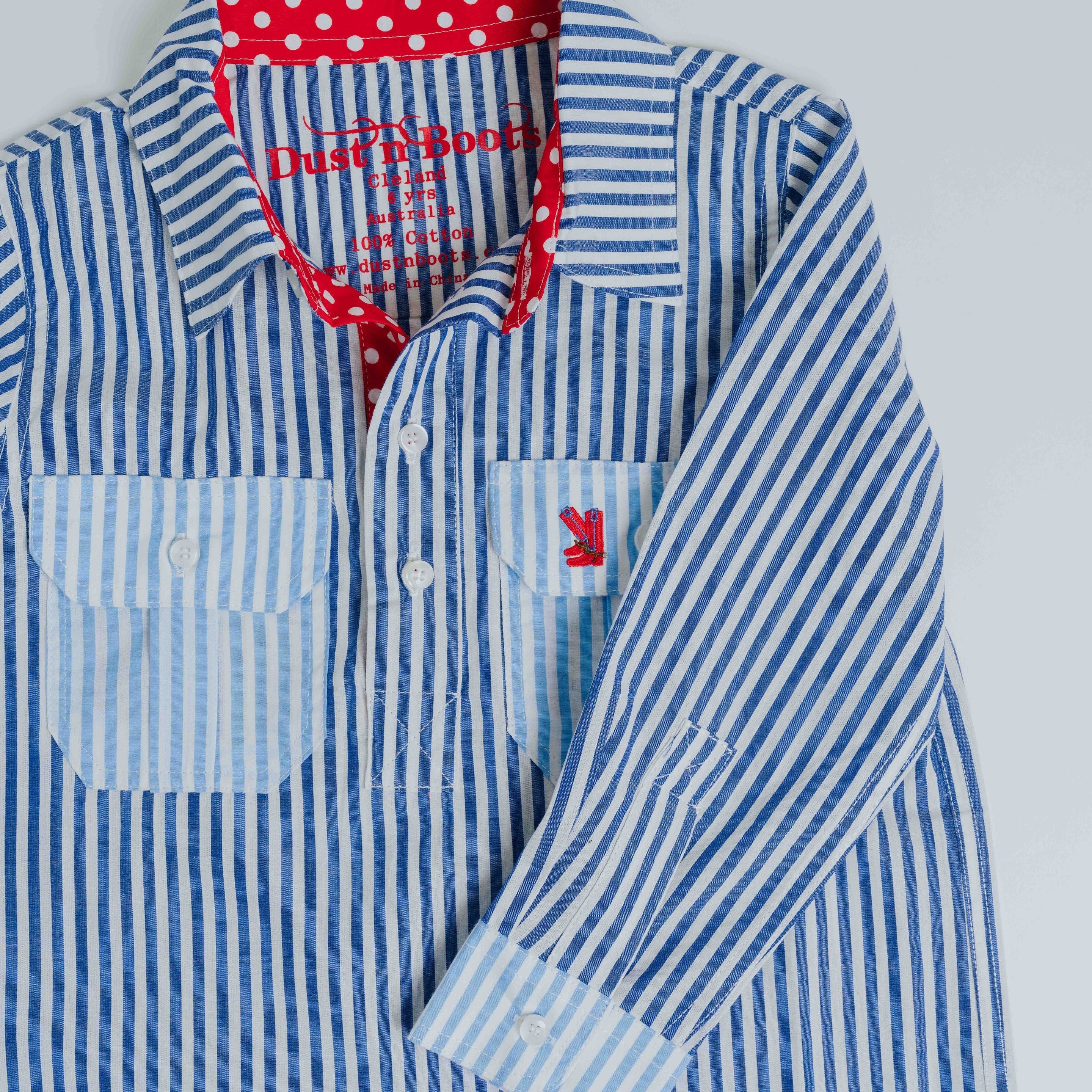Kids H-Cobalt Stripe/Red Spot Trim