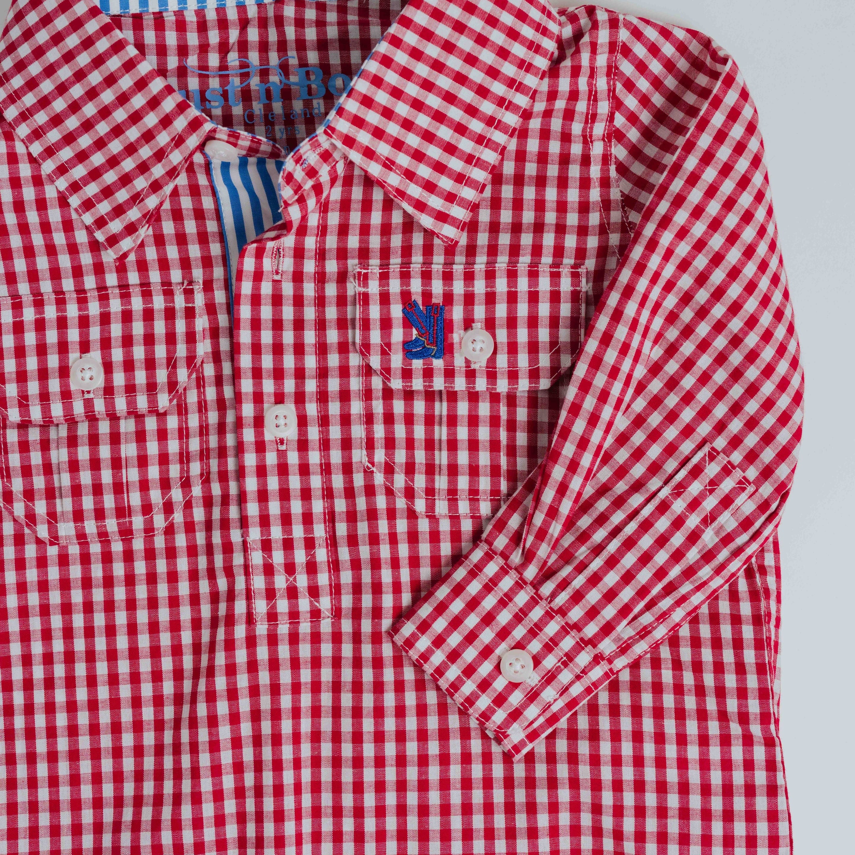 Kids O-Red Check/Blue Stripe Trim