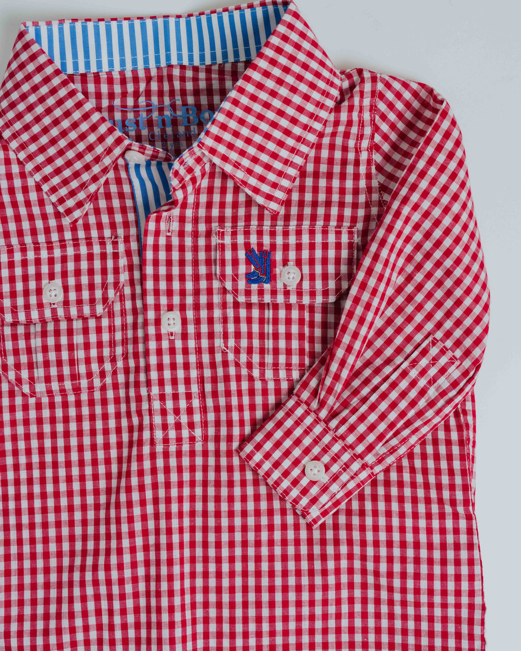 Kids O-Red Check/Blue Stripe Trim