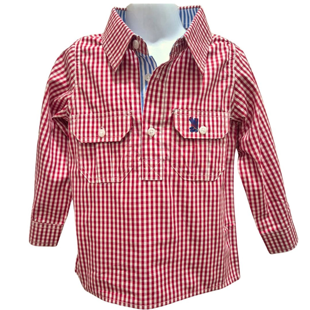 Kids O-Red Check/Blue Stripe Trim