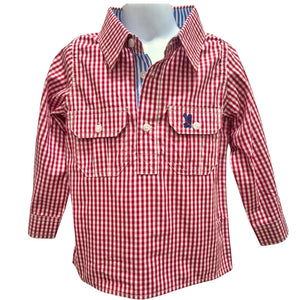 Kids O-Red Check/Blue Stripe Trim